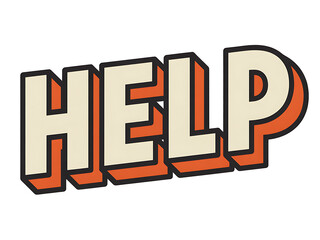 Bold 3d help text with retro shading isolated on transparent background