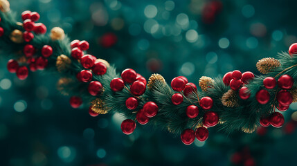 Festive Christmas branch with red berries in vibrant colors for holiday decor