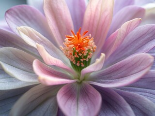 Fototapeta premium Vibrant Macro Closeup of a Flower with Orange Center and Soft Petals