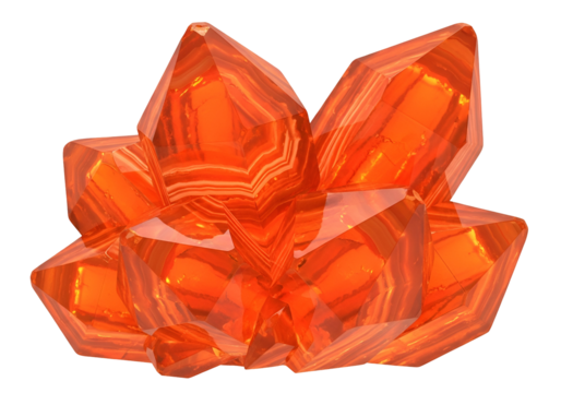 A vibrant cluster of multifaceted orange crystals stands out against a black background, showcasing intricate details and a captivating visual.