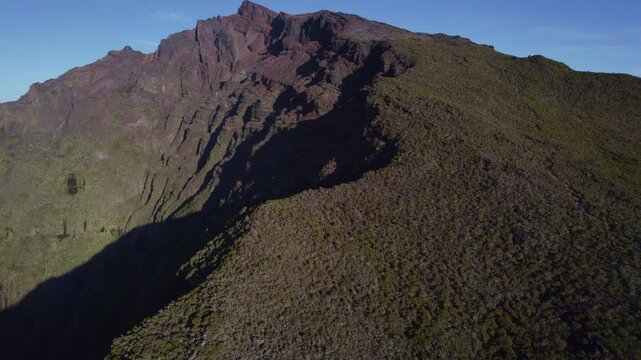 Drone Reveal of Red Volcanic Rocks at Piton des Neiges Summit, La R&eacute;union