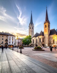 Obraz premium European town square at sunset