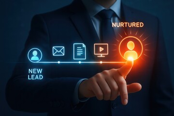 Business professional nurturing a new lead through digital marketing stages