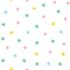 Cute colorful stars seamless pattern. Star shapes repeat background. Hand drawn fun childish abstract stars pattern.