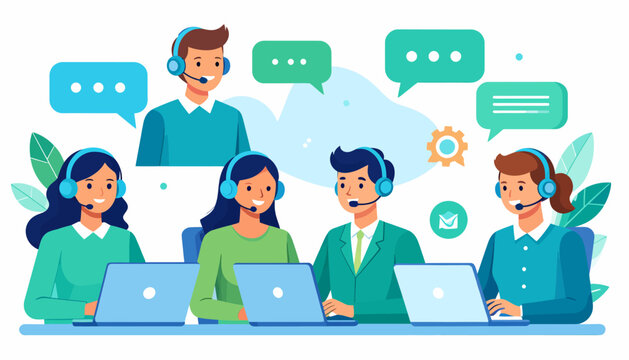 Customer support team working together.