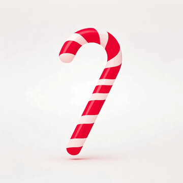 A single, vibrant red and white striped candy cane, isolated on a light background.