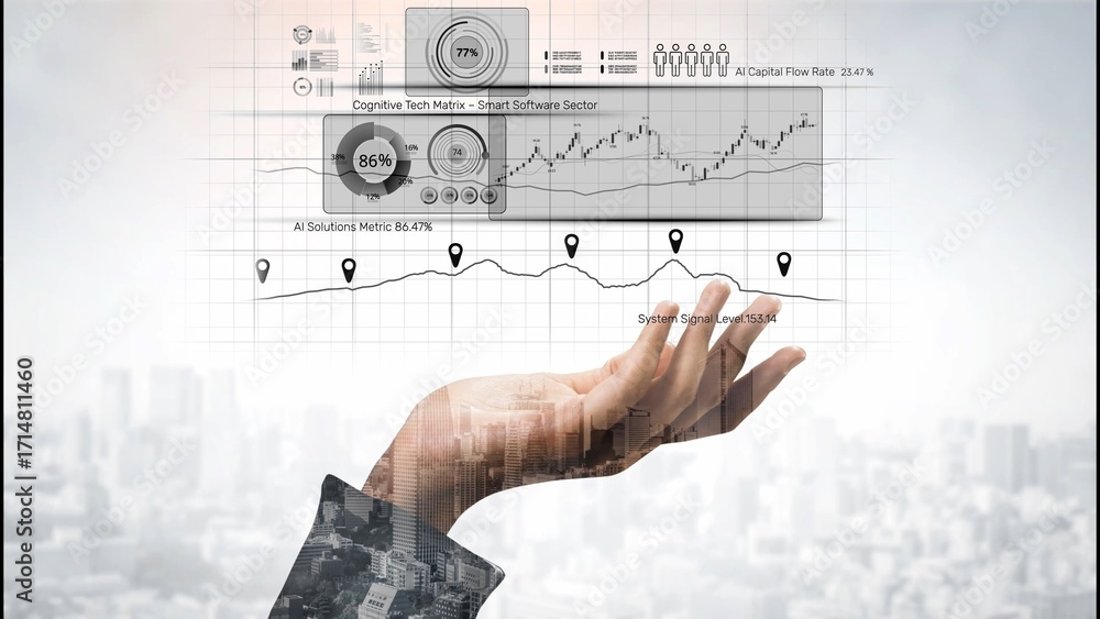 Poster high-tech data visualization dashboard for analytics and performance tracking, including data visual