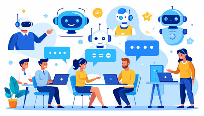 Human agents and AI chatbots collaborating.