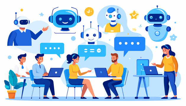 Human agents and AI chatbots collaborating.