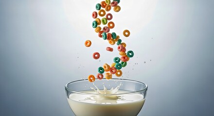 Surreal Floating Fruit Loops in Milk with Backlighting