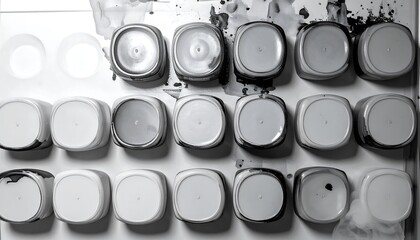 Square containers filled with liquid