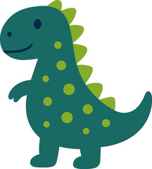 dinosaur with a smiling face, green circular spots on its body, and green triangular spikes along its back and tail.