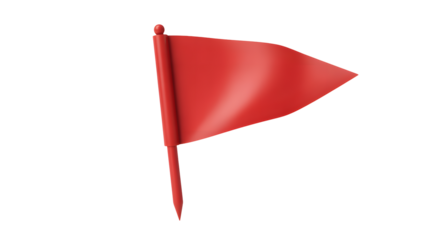 A vibrant red triangular flag on a pole against a stark black background in a simple illustration