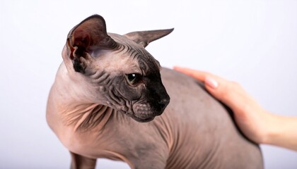 Sphinx cat being petted