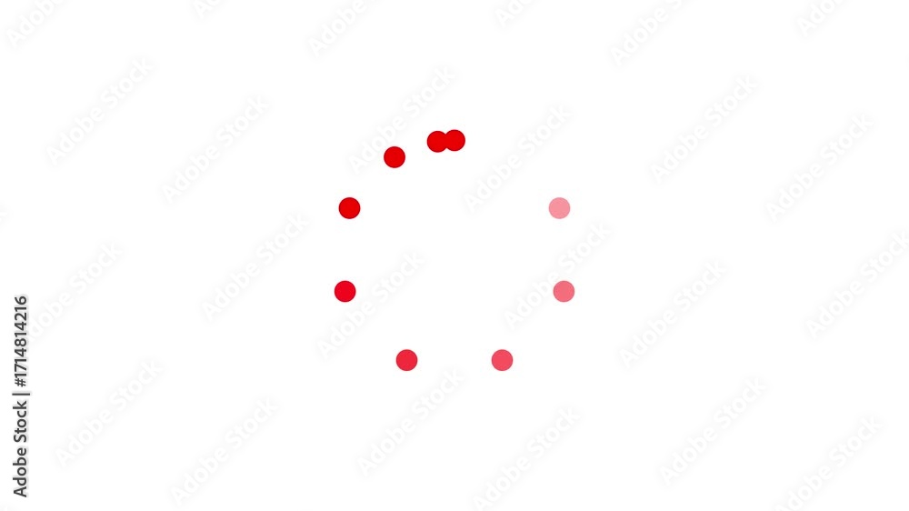 Poster abstract circular arrangement of red dots on a white background representing a loading spinner