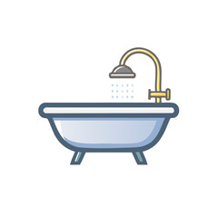 A cozy bathtub with water gently flowing from the showerhead. Ideal for relaxation and personal hygiene