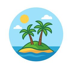 Vector illustration of tropical island with palm trees and sun