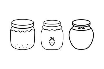 A set of strawberry jam jar line art vector illustration
