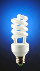 Spiral fluorescent lightbulb against blue background