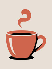 Vector illustration of hot coffee cup with steam, minimalist design