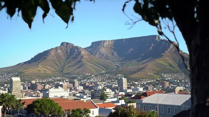 Overlook of buildings with mountain background, use for travel brochure, blog post, website header