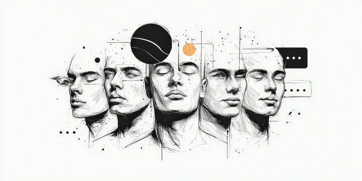 Mindful Contemplation: An artistic depiction captures serene expressions and evokes introspection. Abstract elements are incorporated.