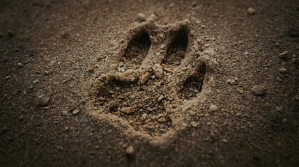 Footprint in the Sand: A captivating overhead shot reveals a singular paw print pressed firmly into the sand, revealing the beauty of nature's unseen moments.