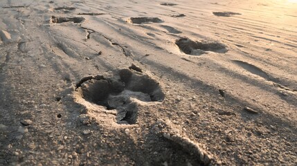 Traces of Time on the Shore: A close-up captures the fleeting imprints left behind by an unknown passerby on the textured, sun-kissed sands of the beach.