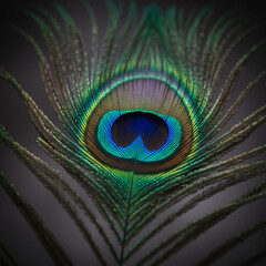 Obraz premium Closeup of a vibrant peacock feather with intricate details and colors