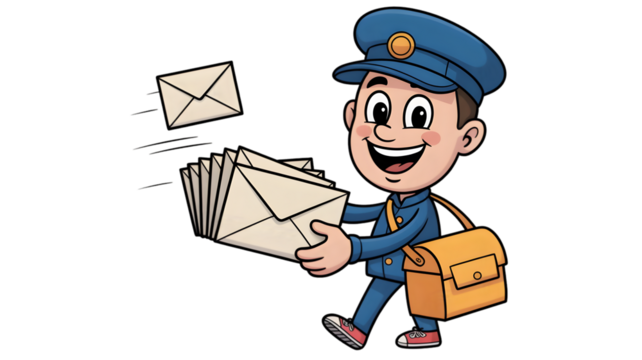 Happy Postman Cartoon Illustration - Mail Delivery Service