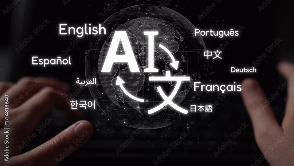 Poster global communication with multiple languages, digital translation tools, multilingual technology, cr