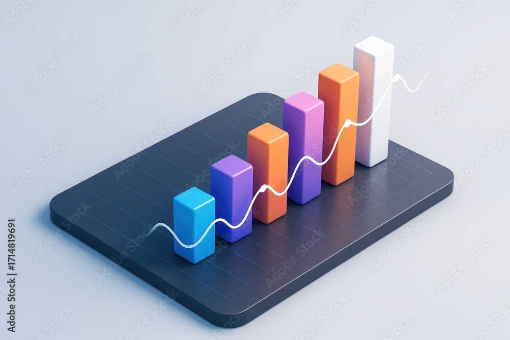 Poster upward trend visualized: a dynamic 3d representation showcases a colorful bar graph ascending agains