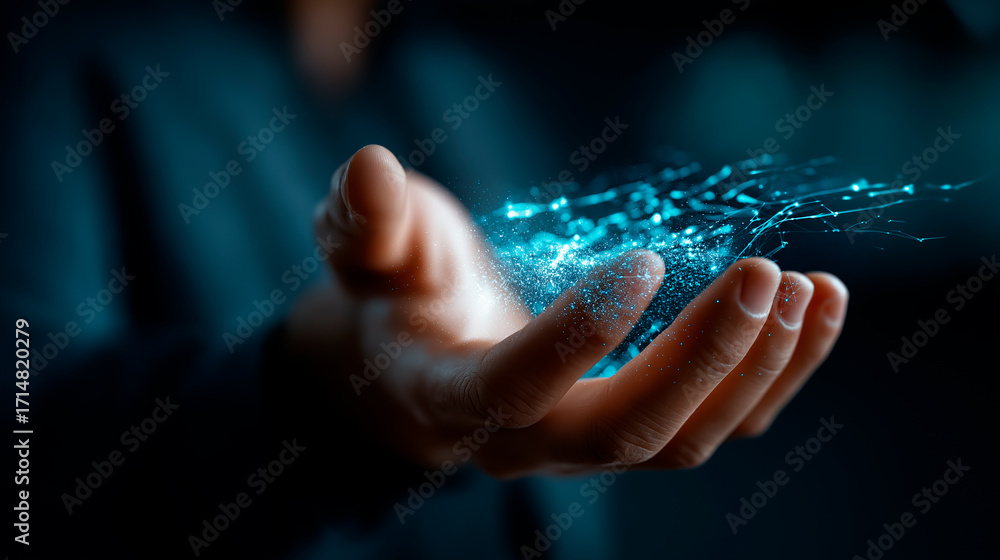 Poster technology evangelist hands presenting comprehensive ai technologies: chatbots voice assistants imag