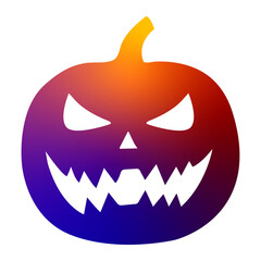 Spooky Halloween Pumpkin with a Jack O'Lantern Face and an Angry or Evil Smile. Orange and Purple Gradient Color Concept. Isolated on a Transparent Background