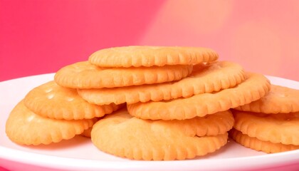 Stack of crackers on white plate