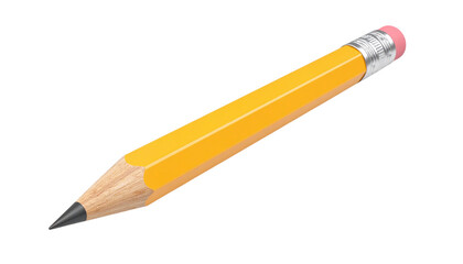 Yellow pencil shows smooth surface with transparent background for education designs.