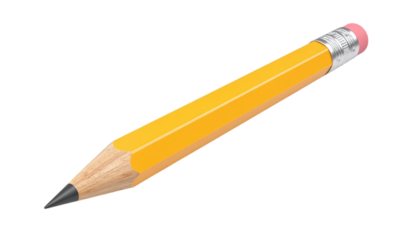 Yellow pencil shows smooth surface with transparent background for education designs.