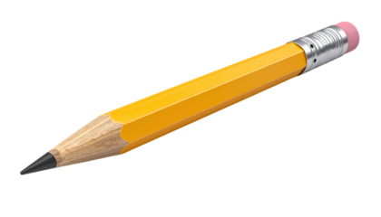 Yellow pencil with transparent background, ideal for education or design projects.
