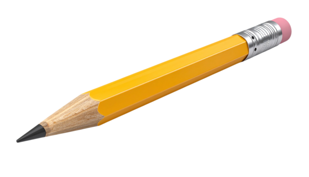Yellow pencil with transparent background, ideal for education or design projects.