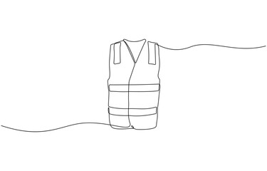 Continuous one line drawing of a high visibility safety vest workwear, industrial vest, engineer, repair, company and others, single-line vector illustration, on transparent background.