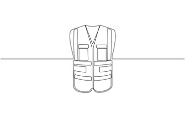 Continuous one line drawing of a high visibility safety vest workwear, industrial vest, engineer, repair, company and others, single-line vector illustration, on transparent background.