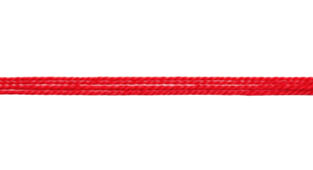 Vibrant scarlet red yarn, single strand, fuzzy texture, individual fibers, stretched tautly on a pristine transparent background, extreme macro, minimalist art concept