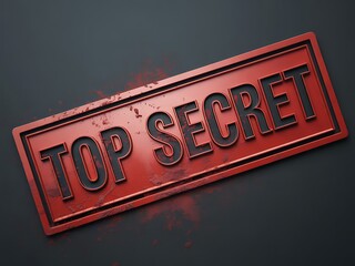 Red embossed top secret stamp on dark background