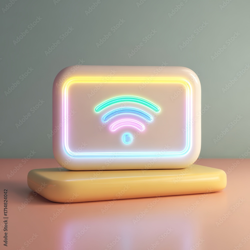 Poster wireless gateway concept: a digital representation of a wireless gateway, radiating a glowing signal