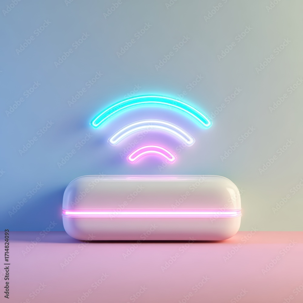 Poster wi-fi icon: a sleek, modern design featuring a neon-lit wi-fi symbol emanating from a minimalist dev