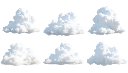 White fluffy clouds isolated; PNG images on transparent background for digital design, branding, and creative projects.