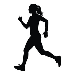 A woman running with arms outstretched in dynamic motion silhouette