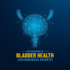 National Bladder Health Awareness Month, observed every November, raises awareness about bladder conditions, promotes early diagnosis, encourages healthy habits. Banner Designed in a low poly style.
