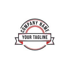 Fototapeta premium Logo with company name and tagline in a circular design with a banner.