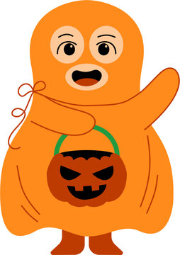 Illustration of A Kid in Ghost Costume for Halloween